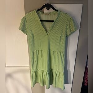 Jude Connally Green & White Striped Short Sleeve Dress Size Small